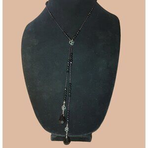 925 Tassels Black Faceted Beaded Necklace Mourning Vintage Victorian Jet Glass